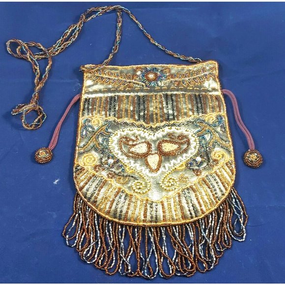 Vintage Beaded Fringe Mini Bag ~ Crossbody Colorful Small Purse with Strap - Picture 2 of 7